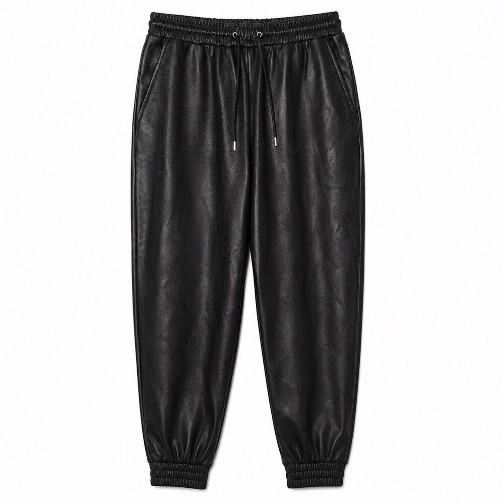 Bagatelle Collection Women’s High Rise Faux Leather Joggers Black Size XL NWOT